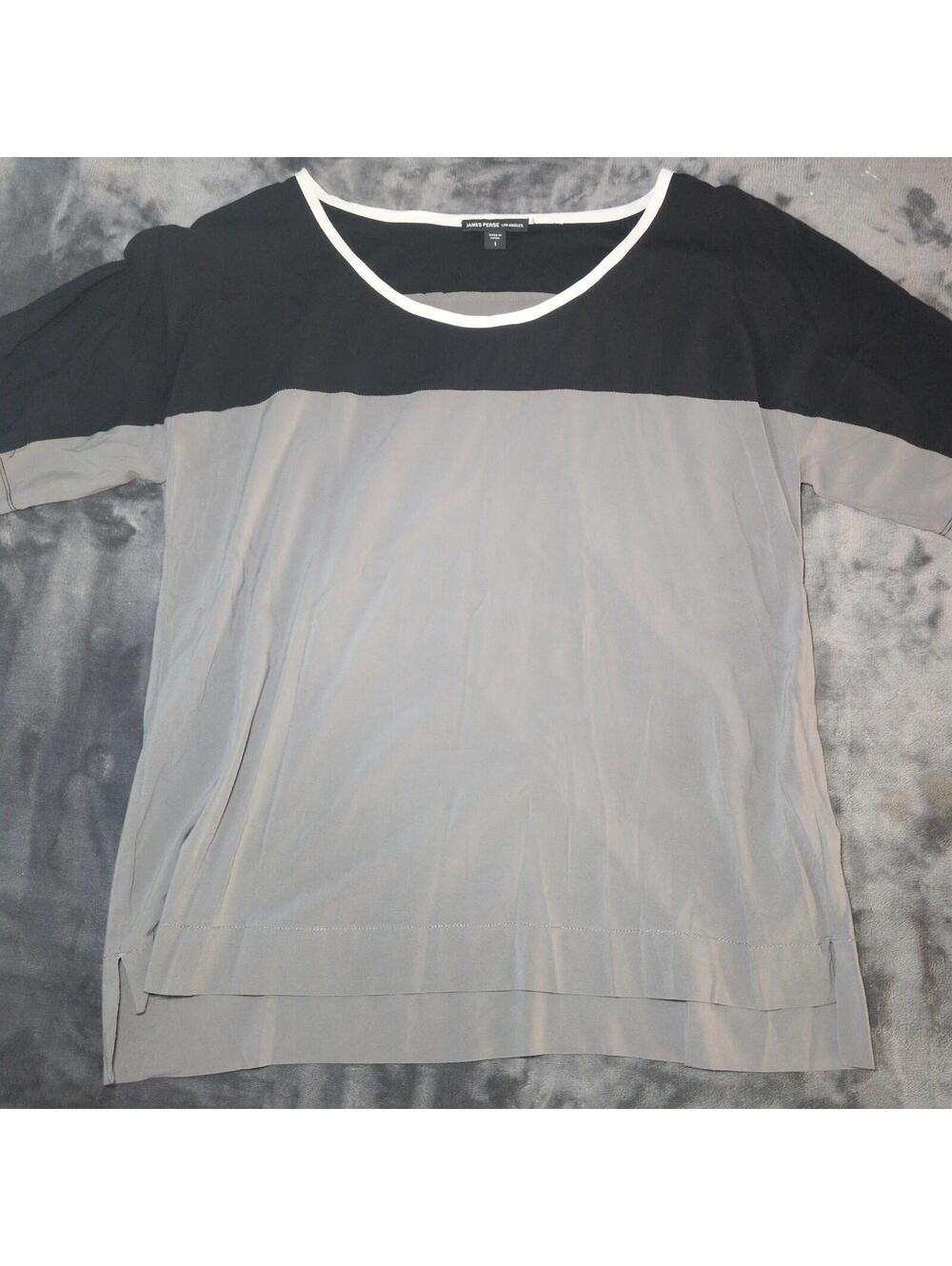 James Perse Size 1 Colorblock Tee Black Grey Short Sleeve Contrast Panel Top
